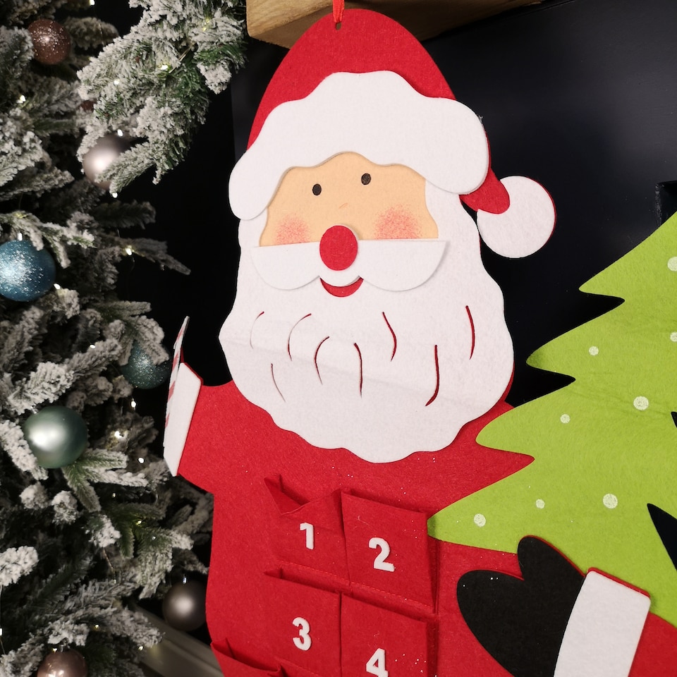 image 1 of 90cm Fabric Red and White Hanging Santa Advent Calendar Christmas Decoration