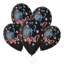 Boy or Girl Gender Reveal Black Latex Balloons 33cm / 13 in - Pack of 6