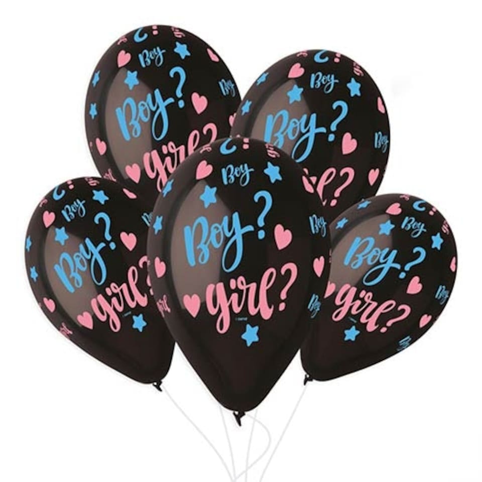 image 1 of Boy or Girl Gender Reveal Black Latex Balloons 33cm / 13 in - Pack of 6