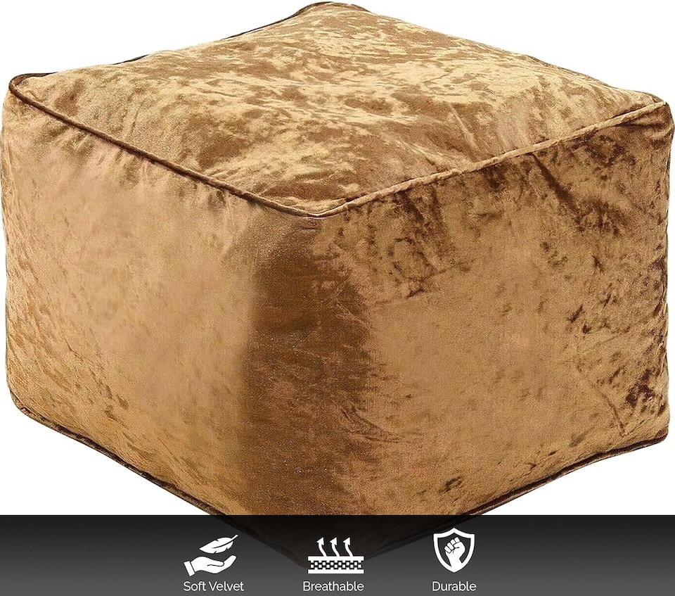 image 1 of Brown Crushed Velvet Bean Bag Pouffe Foot Rest