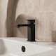 image 9 of Balterley Square Mono Basin Mixer Bathroom Sink Tap with Push Button Waste, Dual Lever Control | Black | Matt Black | 1