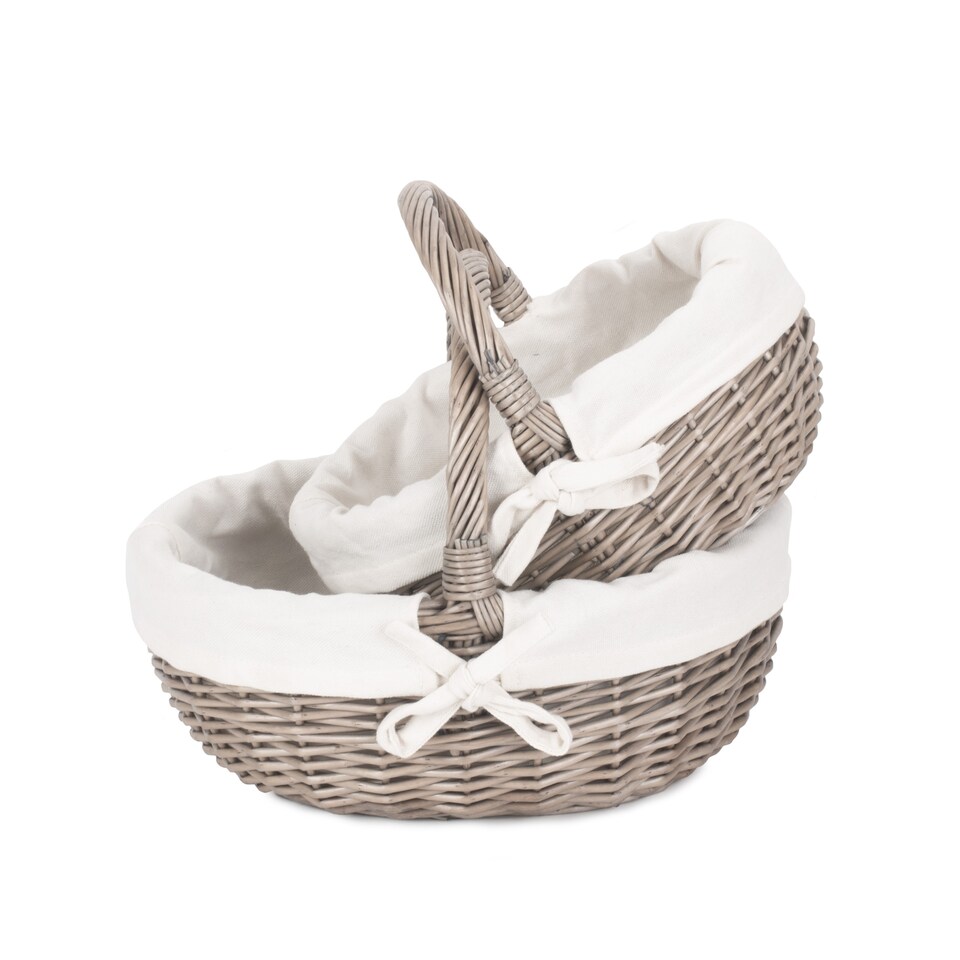 image 1 of Set of 2 Lined Antique Wash Wicker Bathroom Shopping Basket | White | White | Not provided