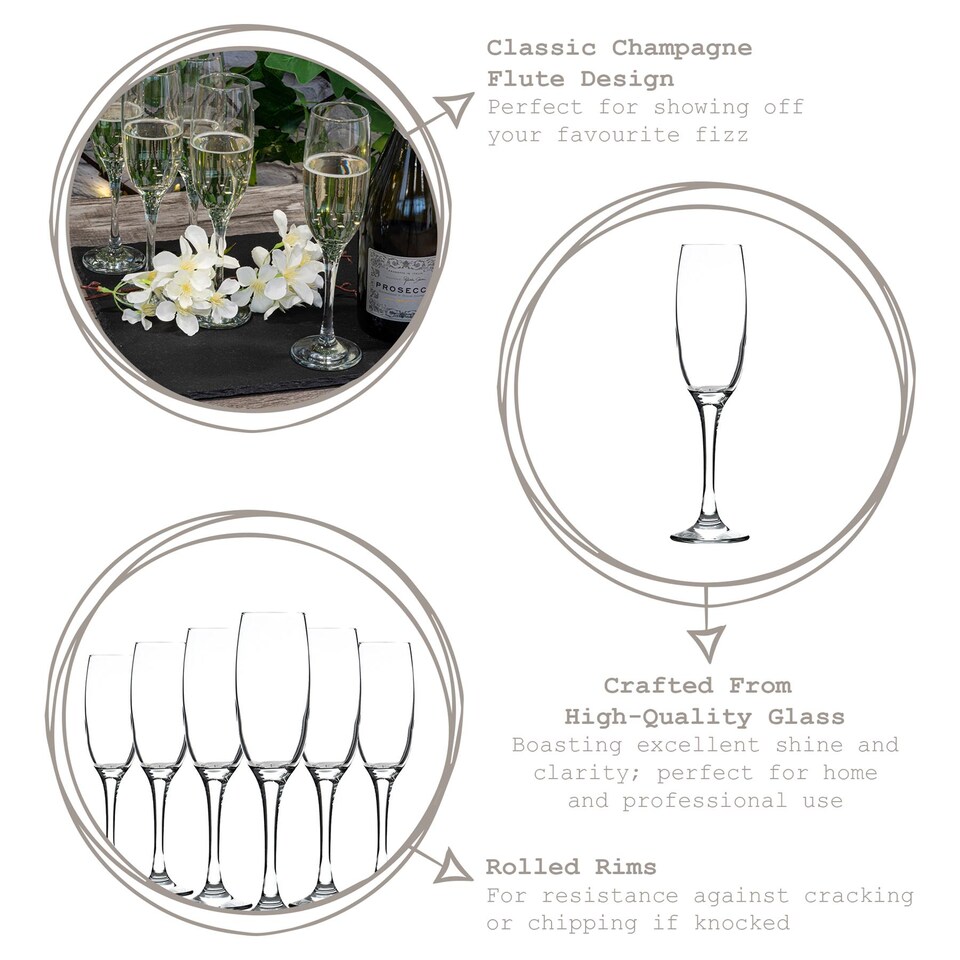 image 1 of LAV Venue Glass Champagne Flutes - 220ml - Clear - Pack of 6