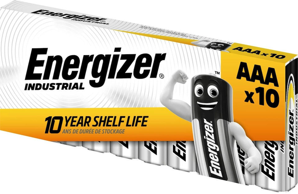 image 1 of ENERGIZER 636106 Battery, Industrial, Pack of 10, Alkaline, 1.5 V, AAA, Raised Positive and Flat Negative, 10.5 mm (10 pieces)