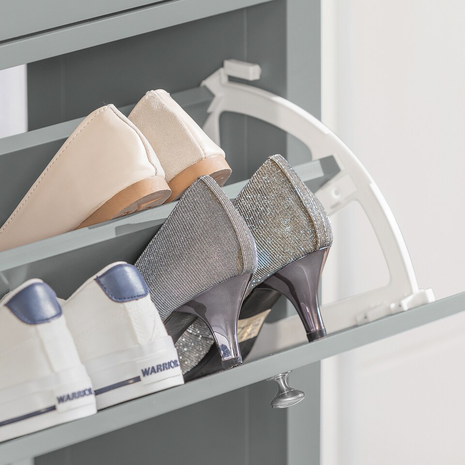 image 1 of SoBuy Slim Shoe Cabinet with 3 Flip-Down Doors, Gray, 31.5x9.8x42.5 inches, 24.6 kg - FSR89-HG