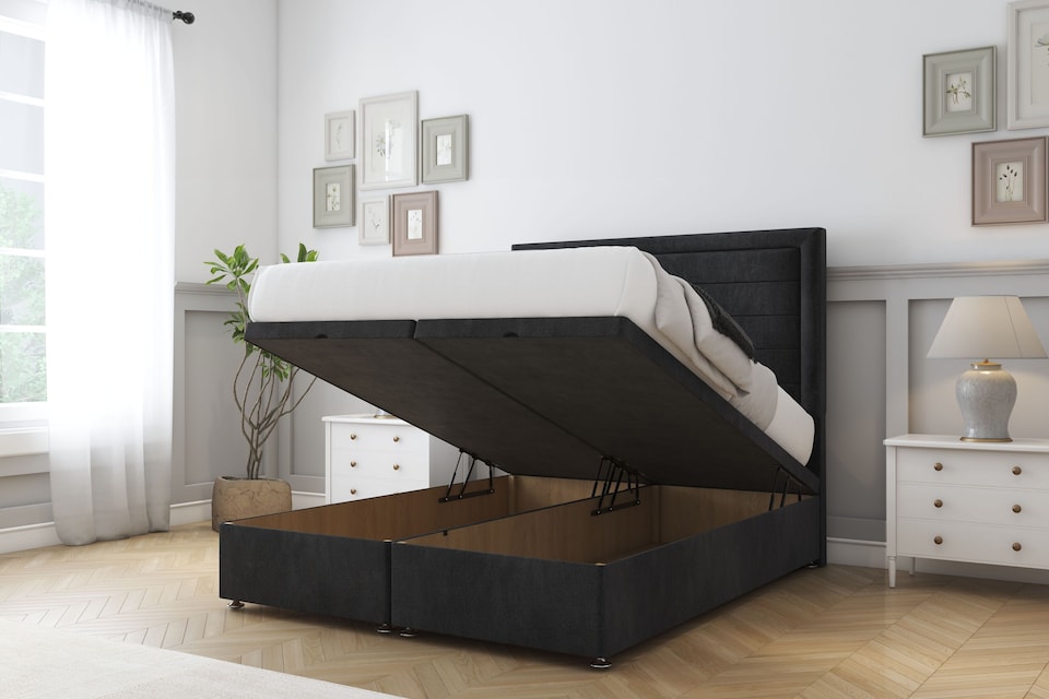 image 1 of Sloomy Ashford Black Naples Ottoman Bed Base With 26" Strutted Headboard 4' Small Double | Black | Black | Small Double | 1