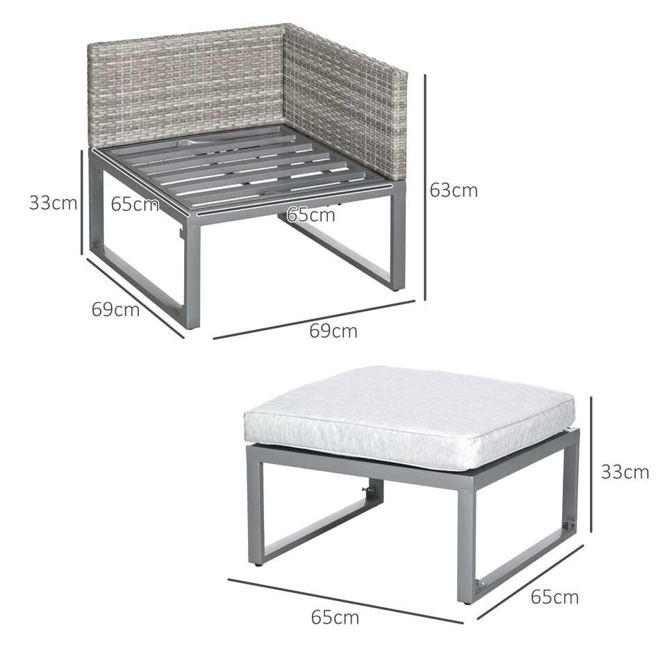 image 1 of Outsunny 3 in 1 Rattan Bistro Set, Wicker Garden Furniture Set with 2 level Rising Table, Adjustable 3 seater Sofa Lounger with Washable Cushions for Outdoor, Patio, Balcony, Grey