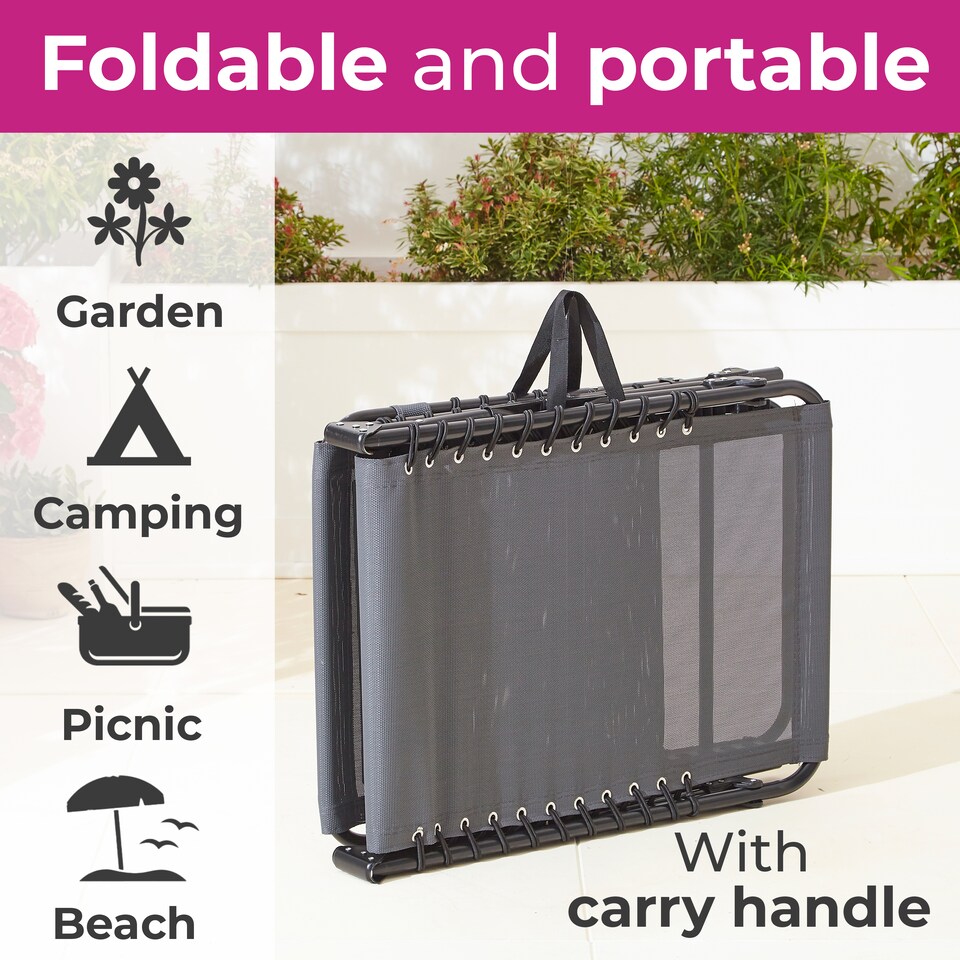 image 1 of Neo Pair of Outdoor Portable Lightweight Sun Lounger Sunbed Folding Camping Reclining Lounge Chair Garden Beach Patio | Grey