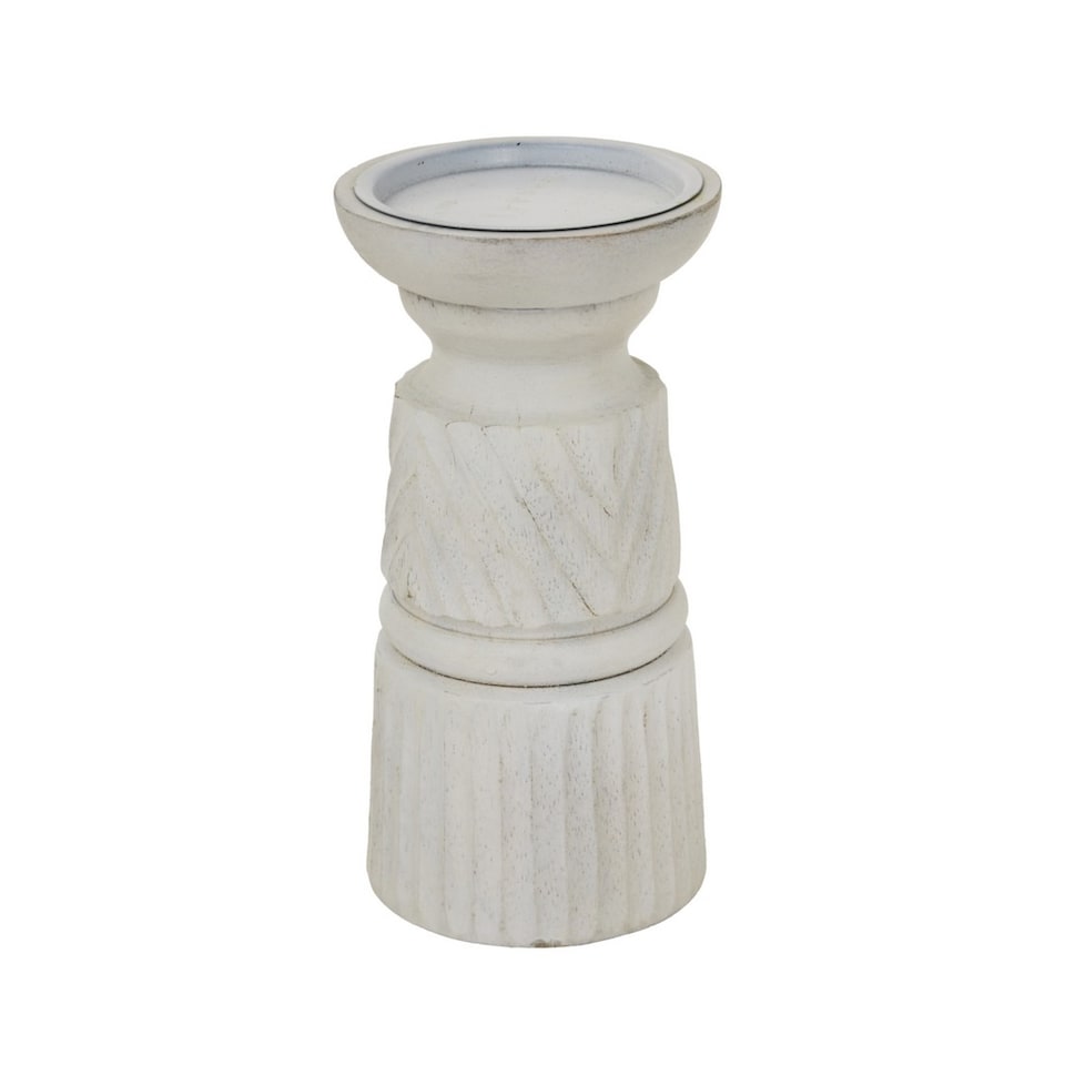 image 1 of Carved Candle Holder - Wood - L10 x W10 x H20 cm - White
