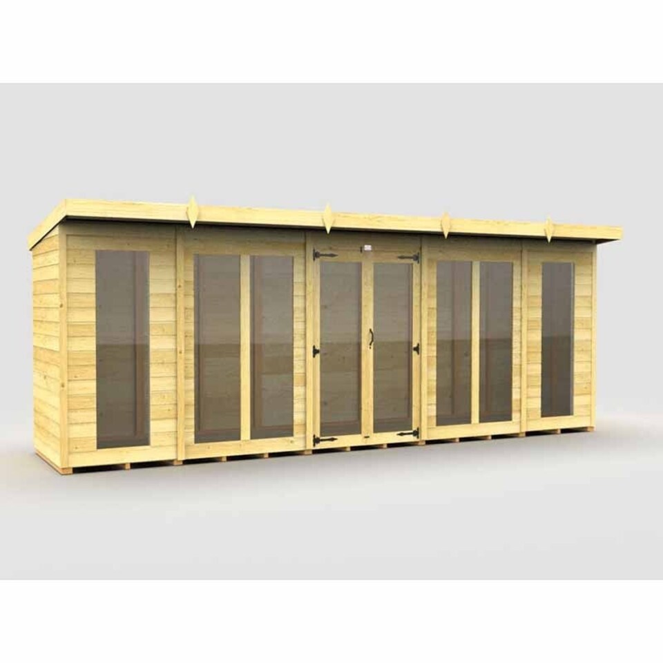 image 1 of 18ft x 4ft Pent Summer House (Full Height Window) - Wood - L118 x W533 x H201 cm | Brown
