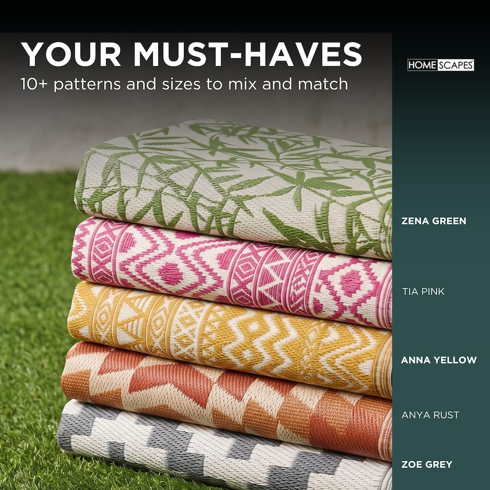 image 1 of Homescapes Outdoor Rug Luxury Waterproof Reversible Recycled, For Garden, May Geometric | Green | Olive Green
