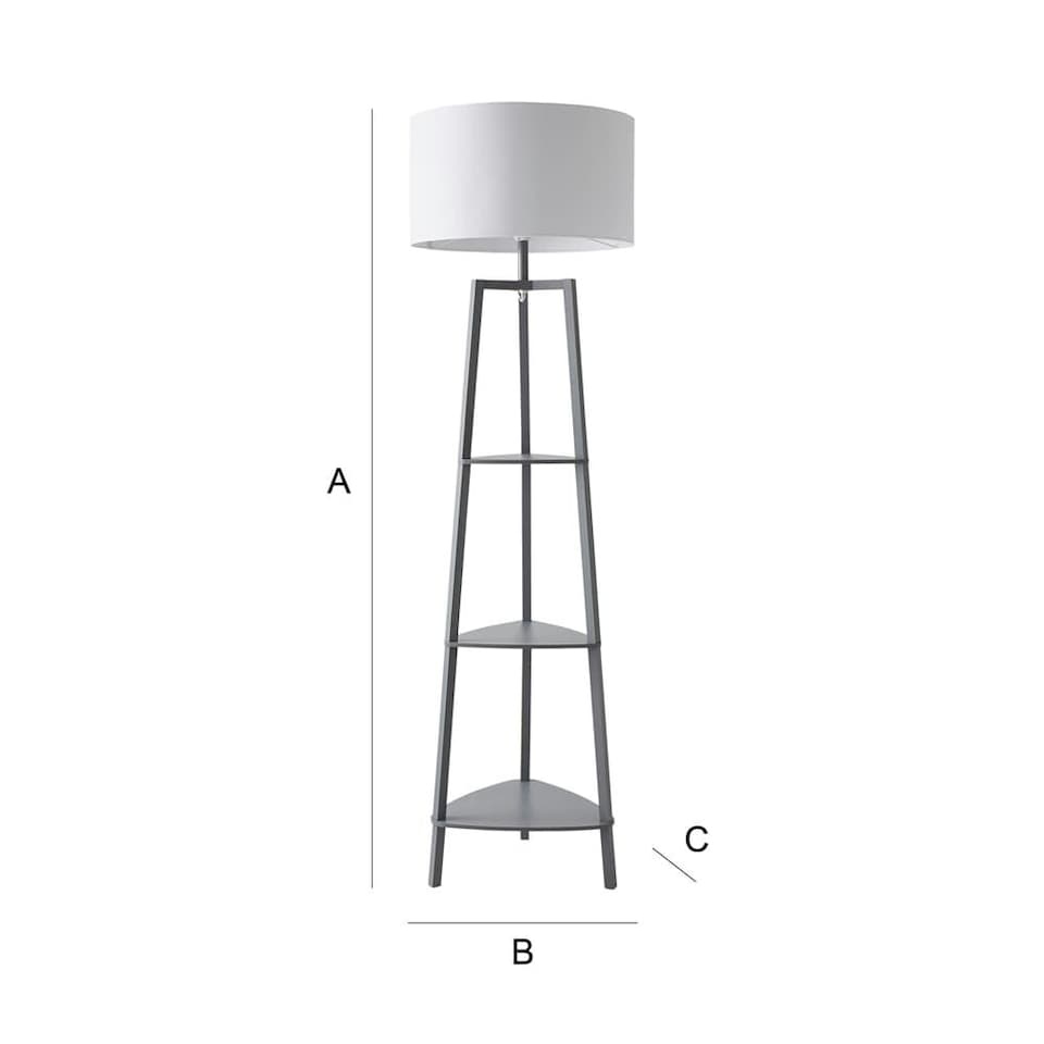 image 1 of ValueLights Hiru Grey 3 Tier Shelf Floor Lamp White Shade & Bulb | Grey