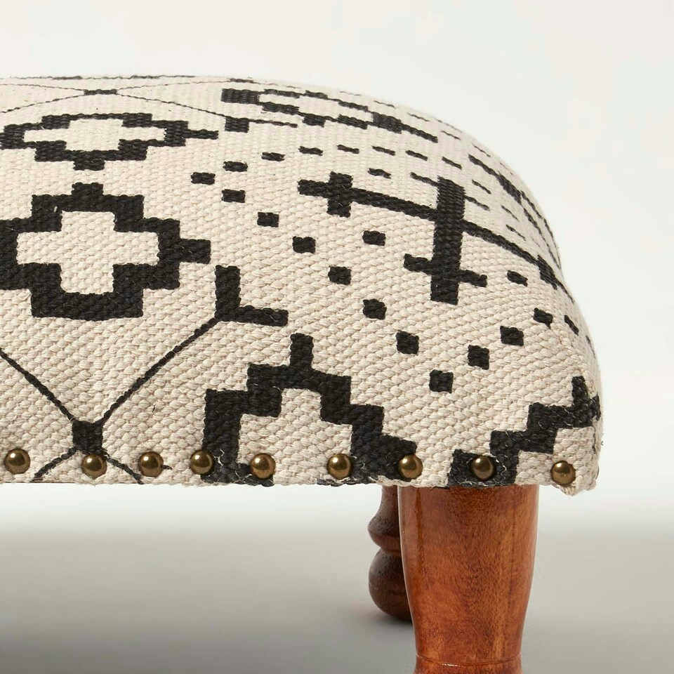 image 1 of Homescapes Reva Black Geometric Footstool - 40 x 40 x 25 cm
