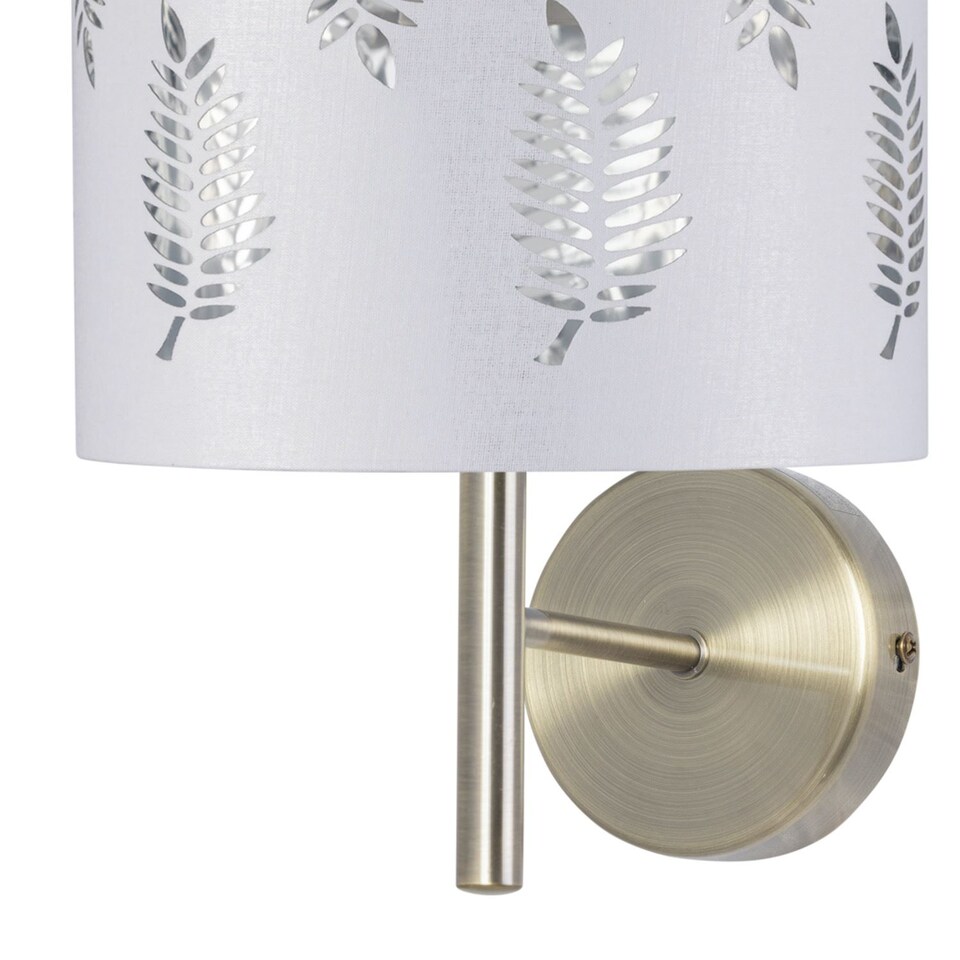 image 1 of Set of 2 Brea - Antique Brass Wall Lights with White Fern Shades | Yellow | White | 2