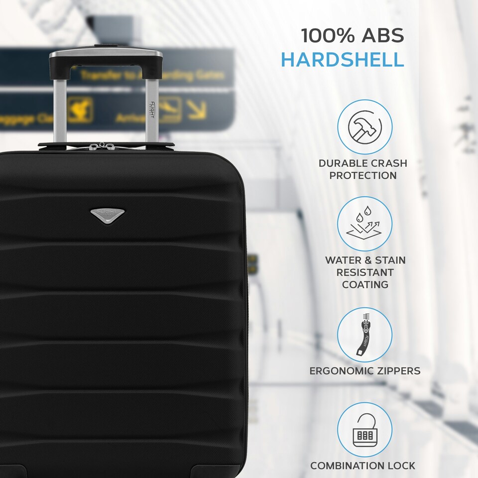 image 1 of Flight Knight Suitcase Set, Large Suitcase, Extra Large Suitcase, Cabin Suitcase 55x40x20cm - 60+ Airlines Approved - EasyJet, Jet2, Ryanair Priority Carry On | Black | Black | Large