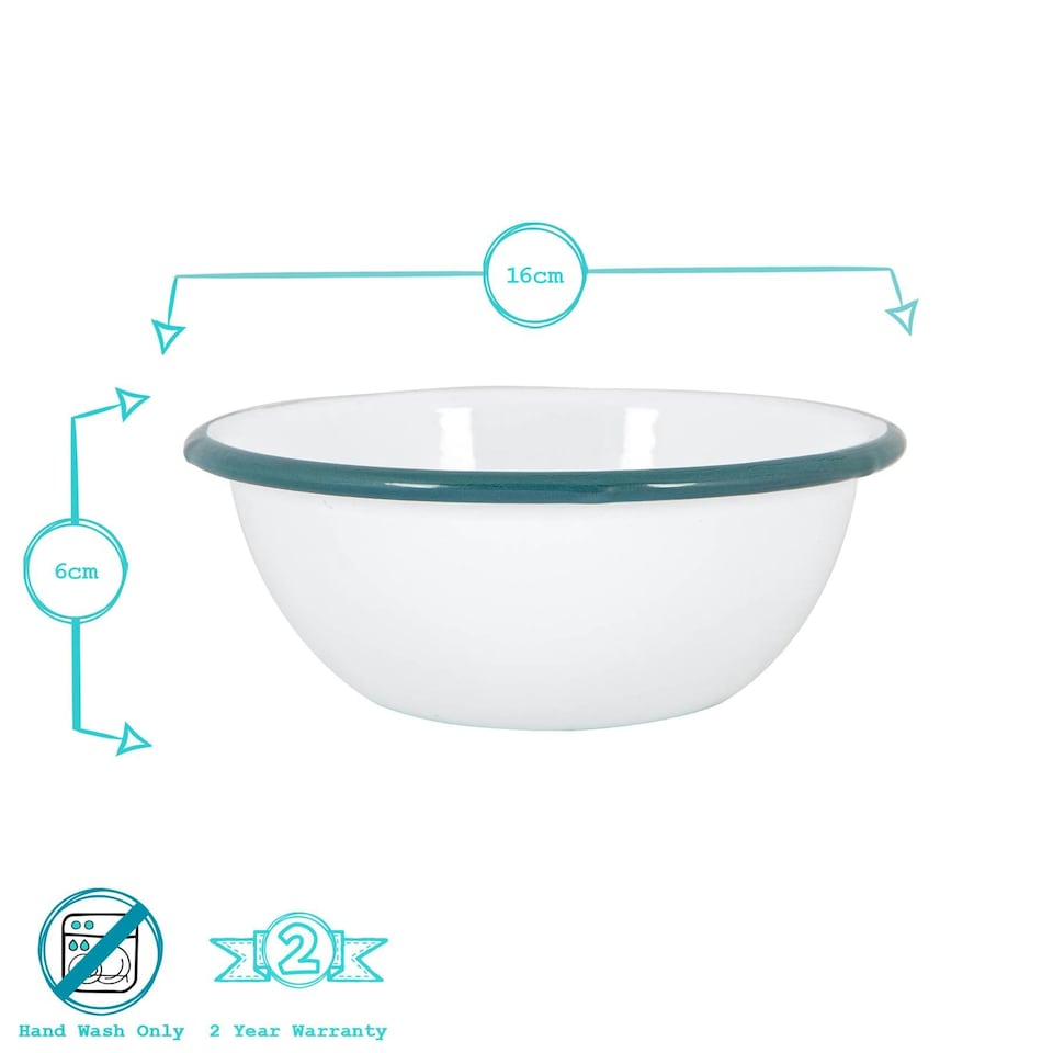 image 1 of Argon Tableware White Enamel Bowls - 16cm - Green - Pack of 6