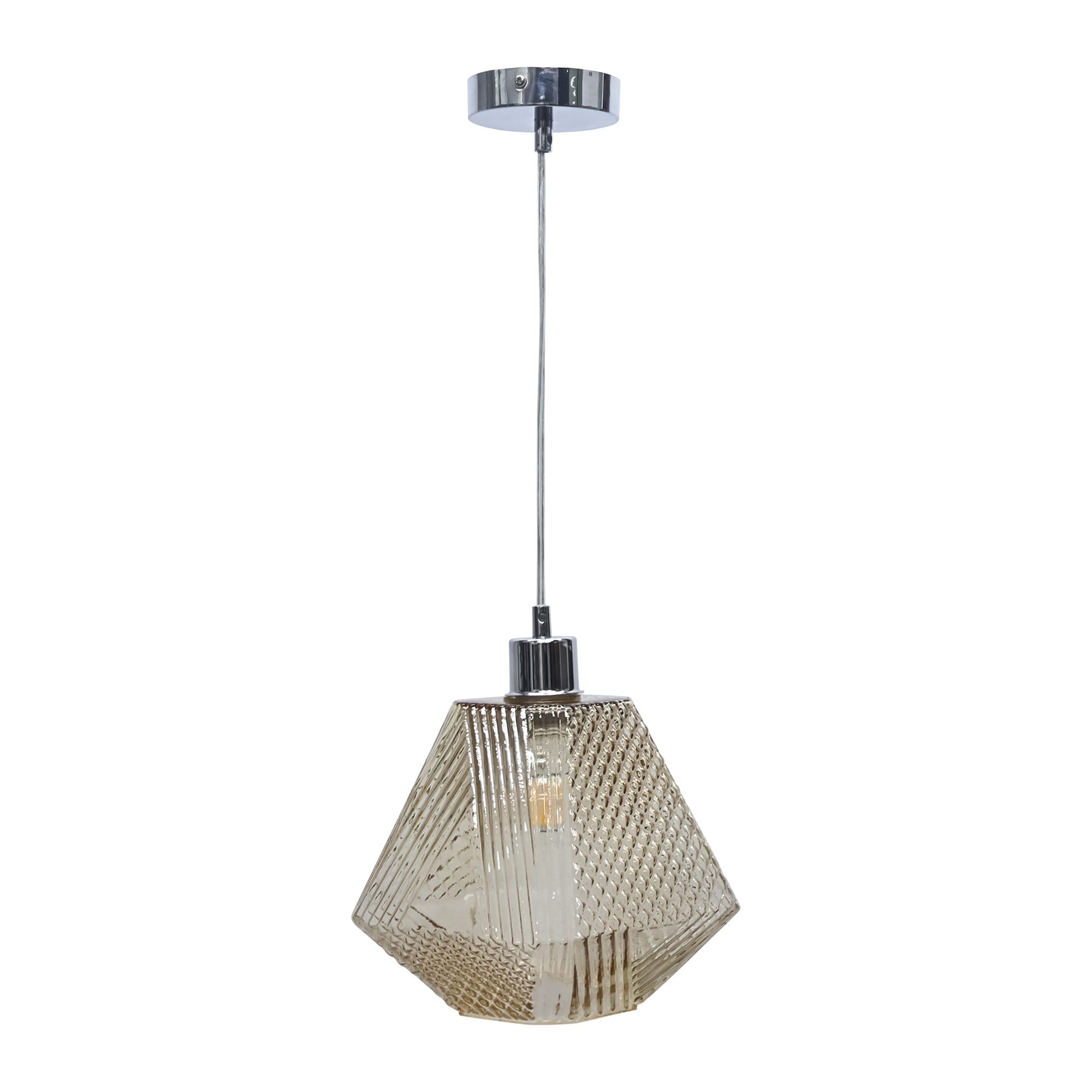 First Choice Lighting Lens Chrome with Champagne Textured Glass Pendant Light in Silver