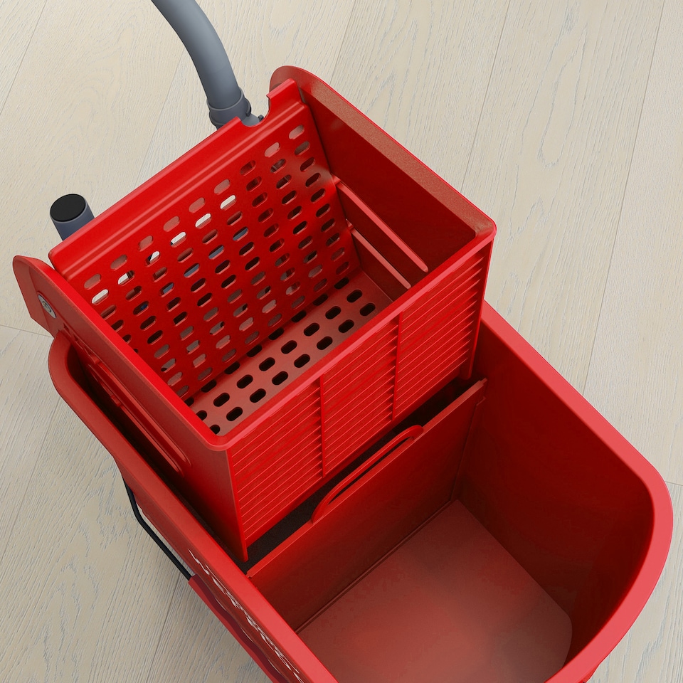 image 1 of HOMCOM 20L Compact Mop Bucket with Wringer and Handle, Mop Bucket on Wheels for Floor Cleaning, Separate Dirty and Clean Water, for Home, Flat, Red