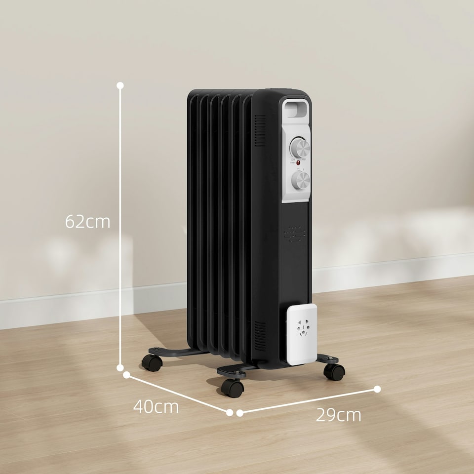 image 1 of HOMCOM 1500W 7 Fin Oil Filled Heater Radiator for Home, Black