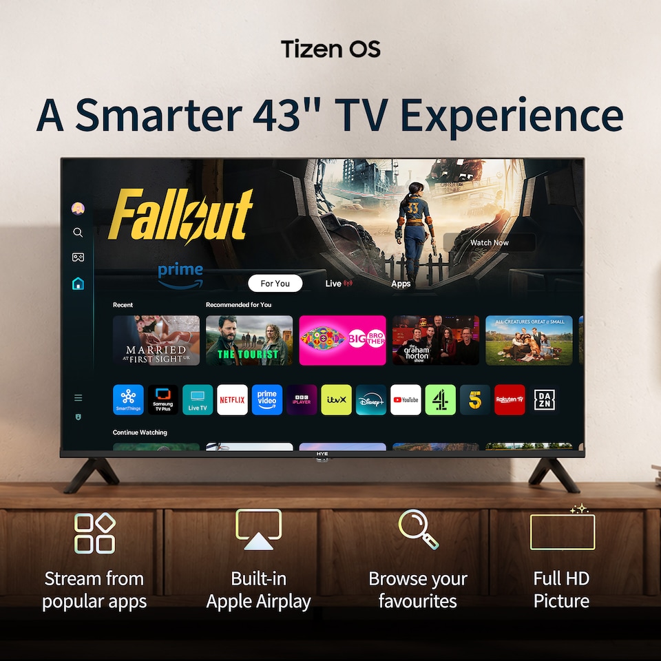 image 1 of HYE 43" Inch Full HD 2K Tizen OS WiFi Frameless Smart TV - 43FHDS1008