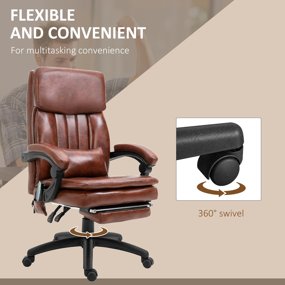 image 1 of Vinsetto PU Leather Massage Office Chair w/ Adjustable Height Footrest Brown