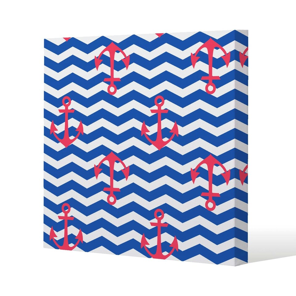 image 1 of Anchors on Zig Zag Stripes (Canvas Print) 127 x 127 x 4cm