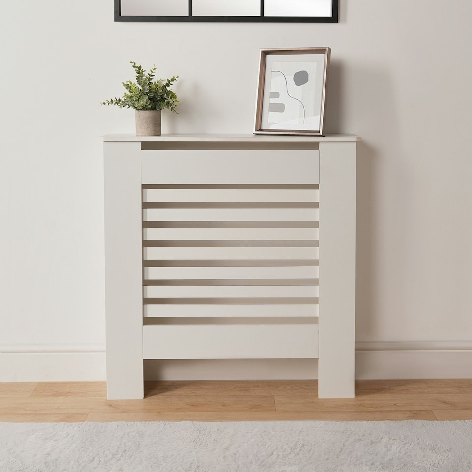 image 1 of OHS MDF Horizontal Slat Grilled Radiator Cover, Small - White White