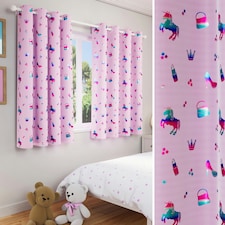 Pair of Charm Pink Metallic Print Kids Curtains 46 x 54 inch (117 x 137 cm) Room Darkening Eyelet Thermal Noise Reducing Curtains for Bedroom