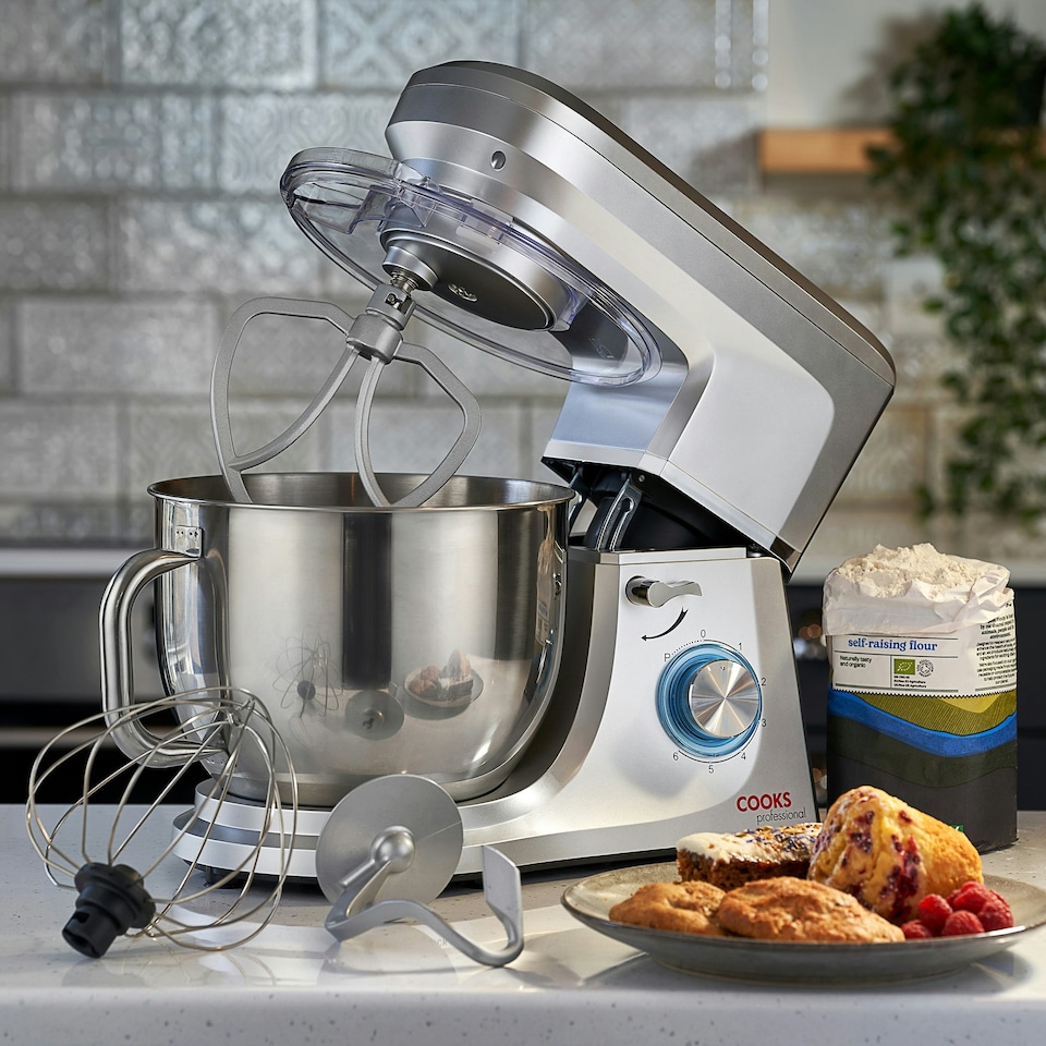 image 1 of Cooks Professional Stand Mixer | 1200W | 7 Litre Mixing Bowl | 8 Speed Settings | Silver Silver