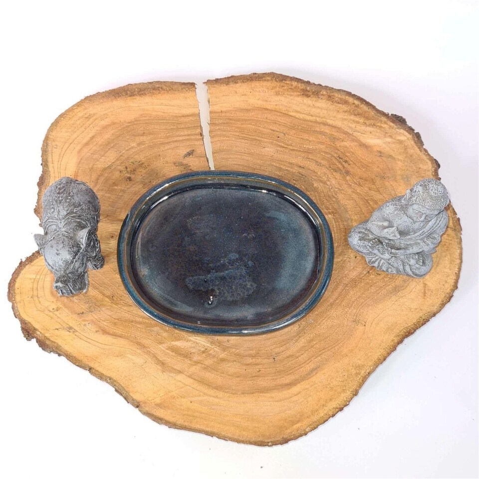 Yorkshire Bonsai 31cm Glazed Drip Tray Oval Blue