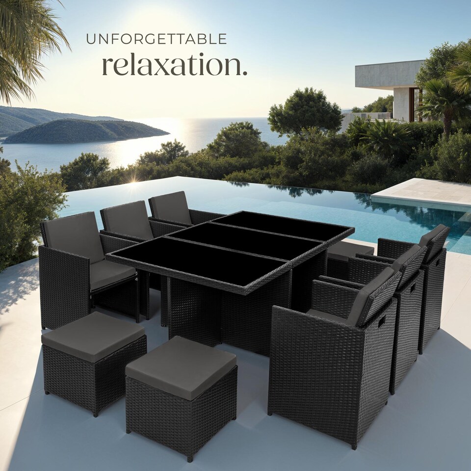image 1 of Garden Table and Chairs New York - 10 seats with cushions, dining table, rain cover | Black | black | 1