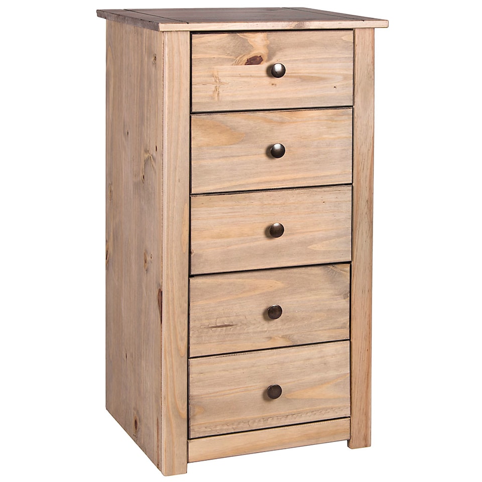 image 1 of Vida Designs Panama 5 Drawer Narrow Chest of Drawers Bedroom Storage, Solid Pine Wood