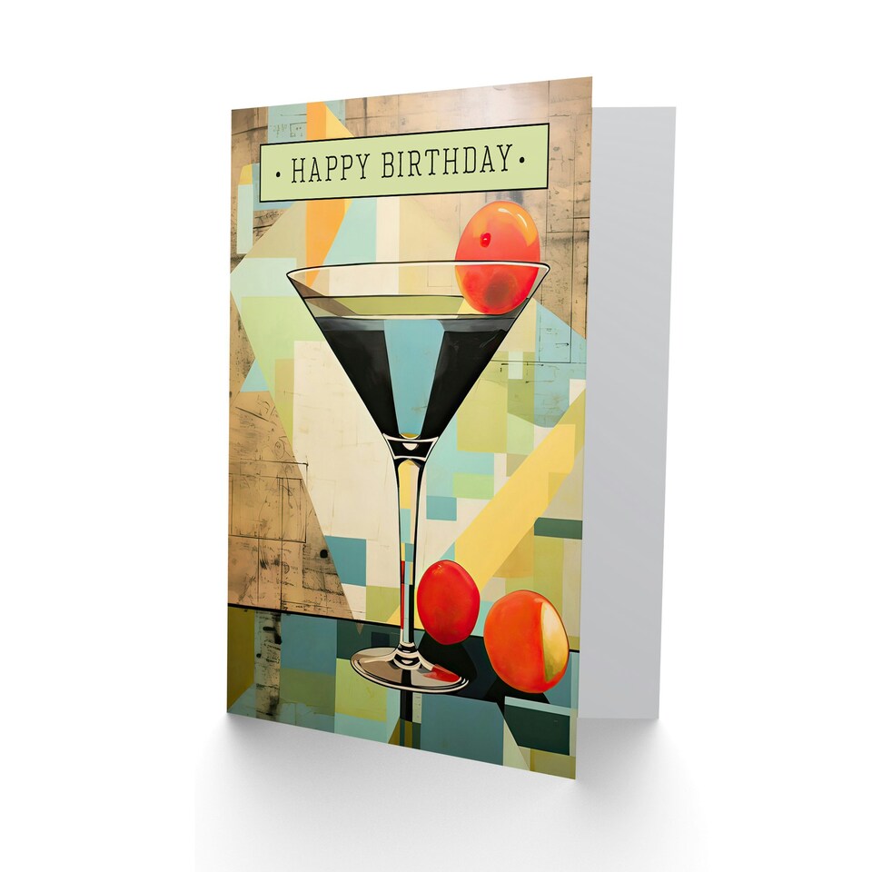 image 1 of Happy Birthday Modern Art Deco Martini Painting Birthday Card