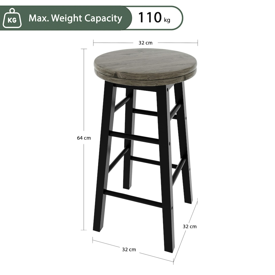 image 1 of Chef Vida Wooden Revolving Bar Stool, Black - Set of 2