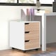 image 2 of MDF Mobile File Cabinet w/ 3 Drawers Locking Wheels Metal Rails Oak Tone White