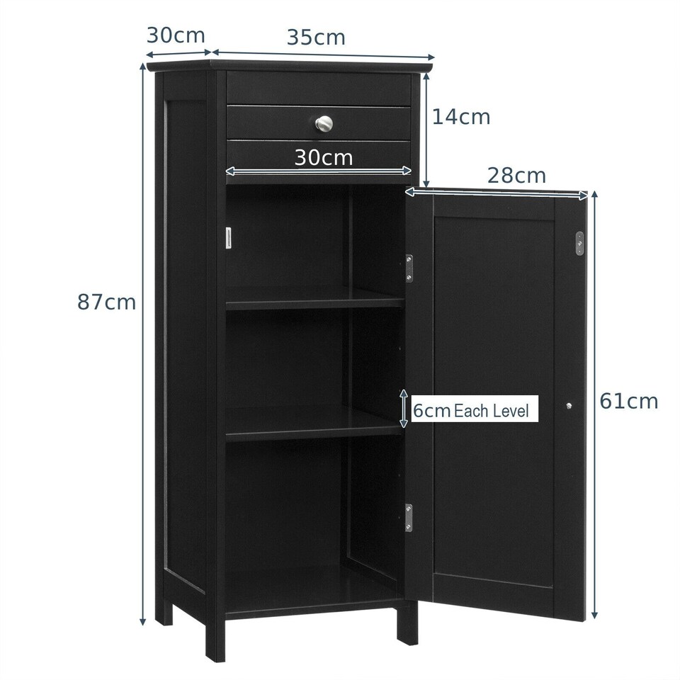 image 1 of COSTWAY Bathroom Storage Cabinet Wooden Cupboard Black Black