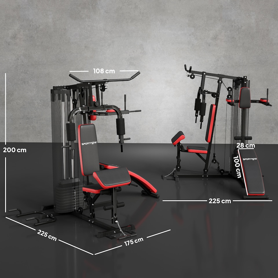 image 1 of SPORTNOW Multi Gym Workout Station with Sit Up Bench, Push Up Stand, Dip Bars