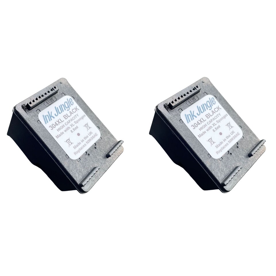 image 1 of 2x Ink Jungle 304XL Black Refilled Ink Cartridges - Replaces HP 304XL Black