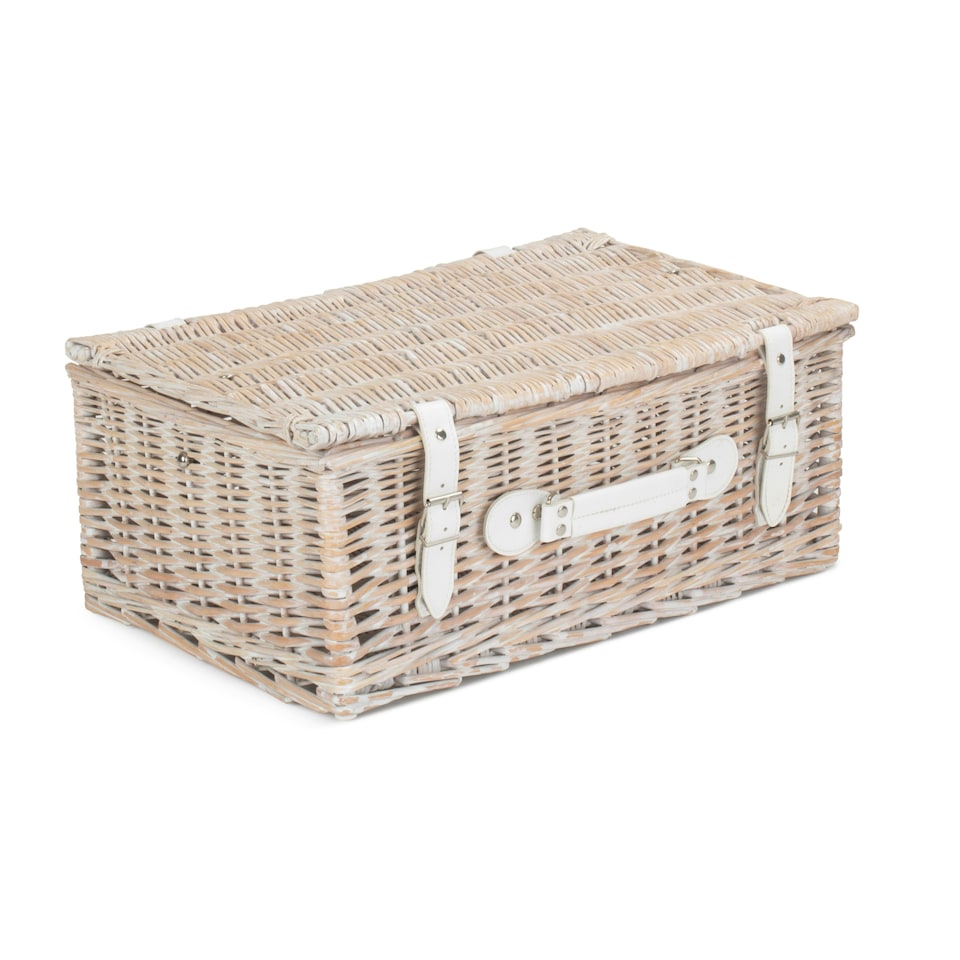image 1 of Wicker 45cm White Wash Empty Picnic Basket Unlined Brown | Brown | One Size