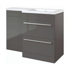 Bathroom Right Handed 2 Drawer Combination Unit with L Shape Basin 1100mm Wide - Storm Grey Gloss - Brassware Not Included Grey