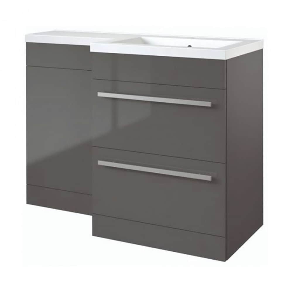 image 1 of Bathroom Right Handed 2 Drawer Combination Unit with L Shape Basin 1100mm Wide - Storm Grey Gloss - Brassware Not Included Grey
