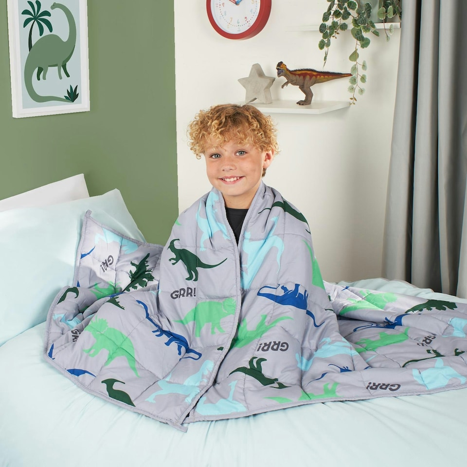 image 1 of OHS 3kg Weighted Blanket Kids Dino Sensory Sleep Therapy Anxiety Teddy Fleece, 110x150cm - Grey