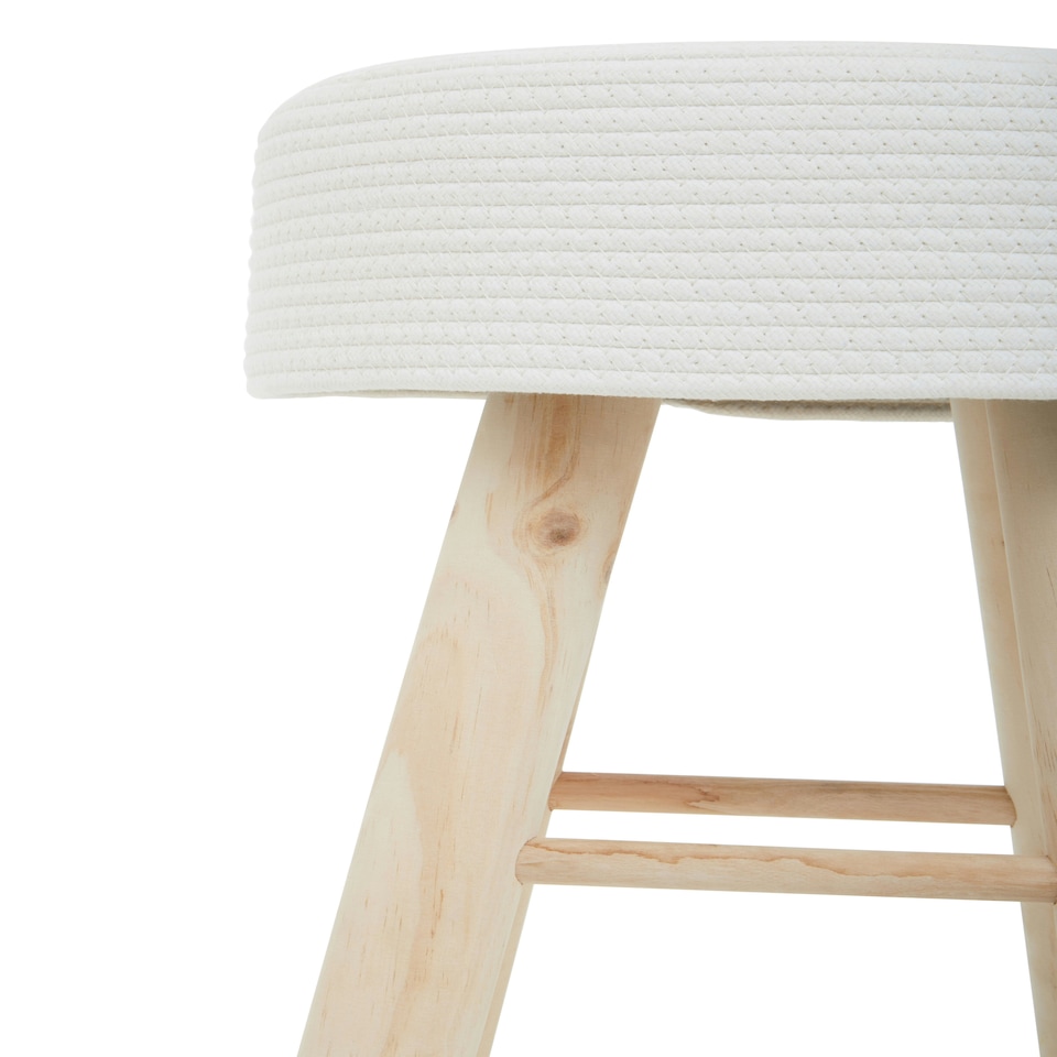 image 1 of Interiors By Premier Durable White Cotton Rope Stool, Stylish Kitchen Stool For Bedroom, Versatile Design Bar Stool For Guests