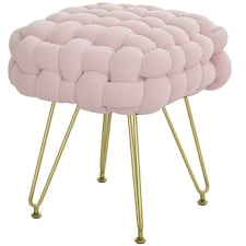 HOMCOM Woven Velvet Foot Stool with Steel Legs for Living Room, Pink