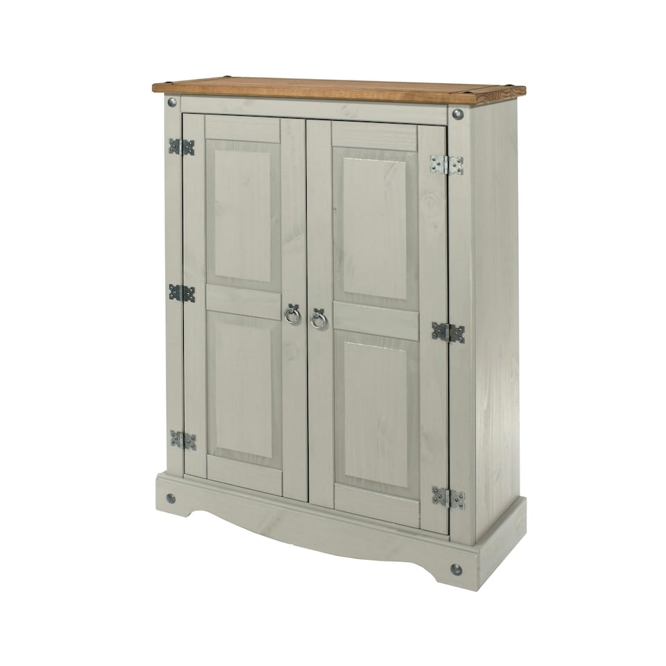 image 1 of Corona 2 Door Cupboard Unit in Antique Waxed Pine - Adjustable and Removable Shelves | Grey | Grey | One Size | 1