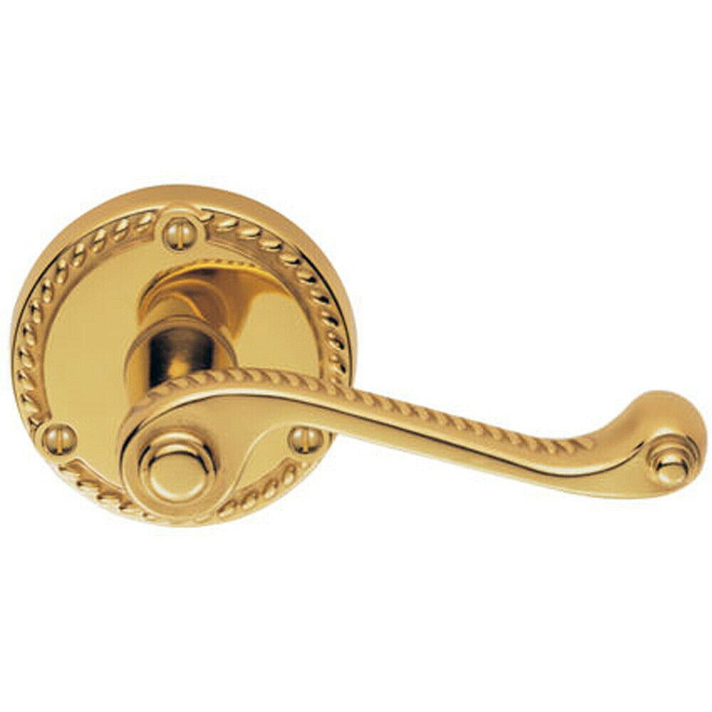 Loops PAIR Georgian Scroll Handle on Round Rose Rope Design Pattern Polished Brass in Metallics