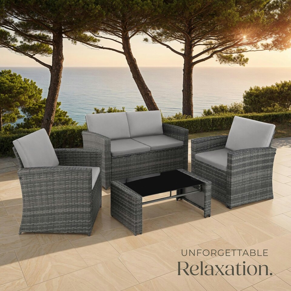 image 1 of Garden Furniture Set Jesolo - 2 armchairs, 1 sofa,  and coffee side table - Grey/Light Grey