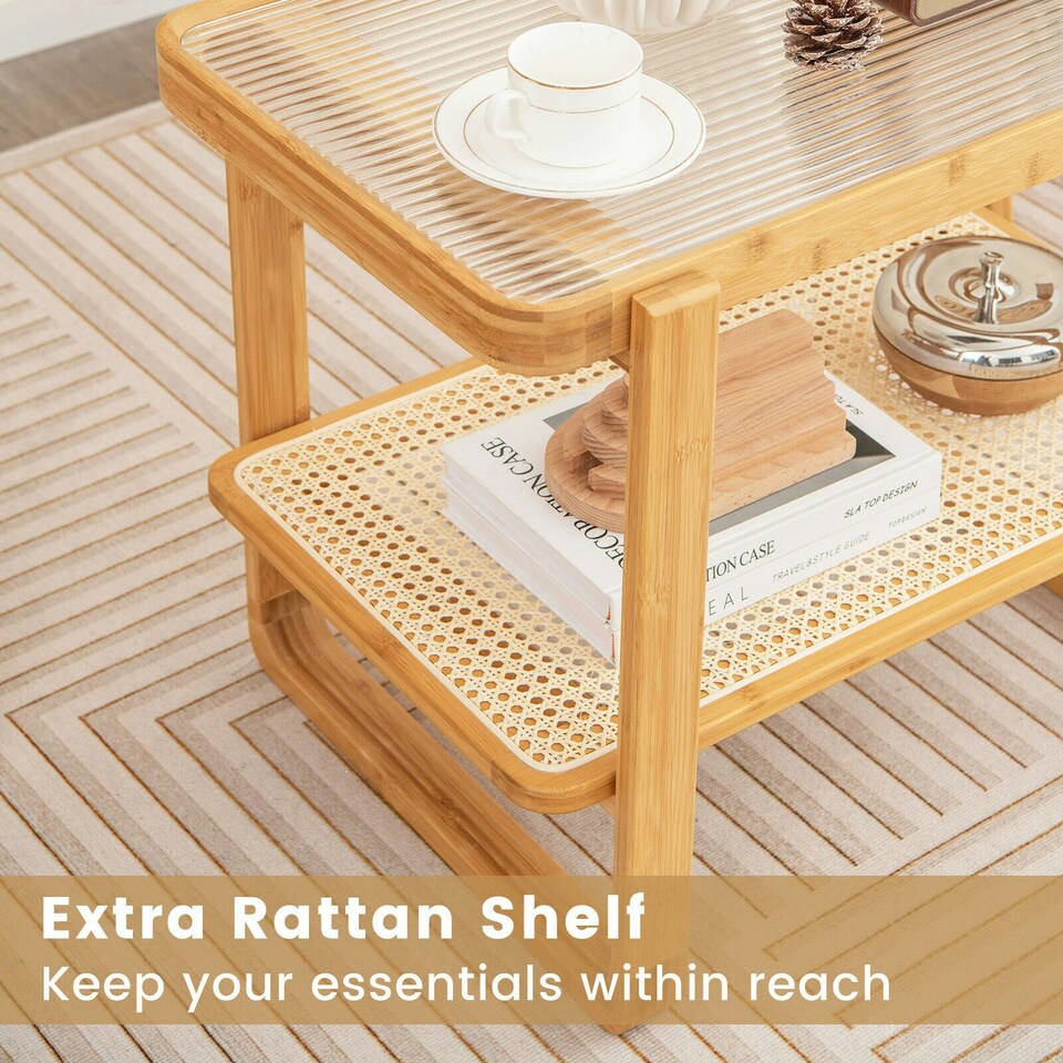 image 1 of COSTWAY Side Table Tempered Glass Top Sofa End Table Yellow