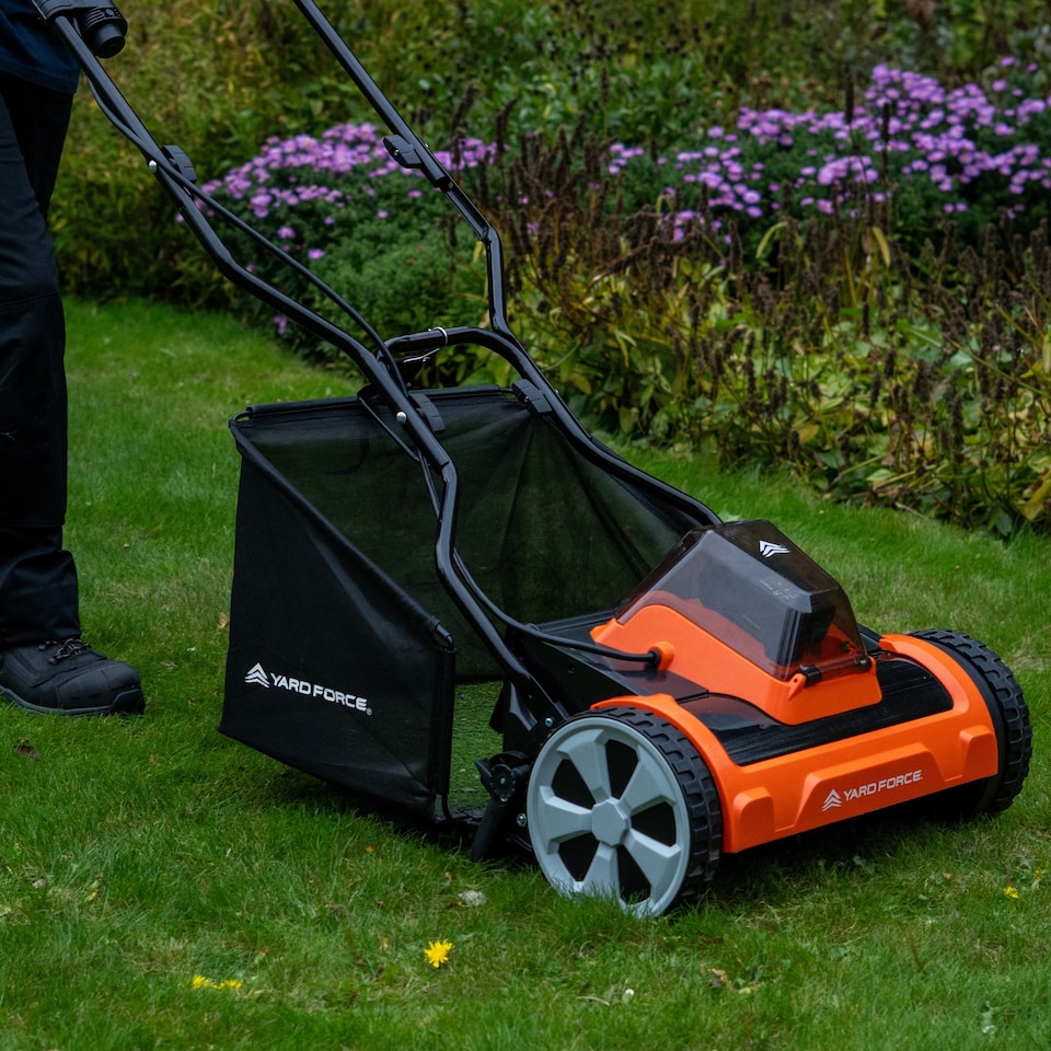 image 1 of Yard Force 20V 4.0Ah 38cm Cordless Cylinder Lawnmower 45L Grass Bag with Lithium-Ion Battery & Charger CR20 Range | Black