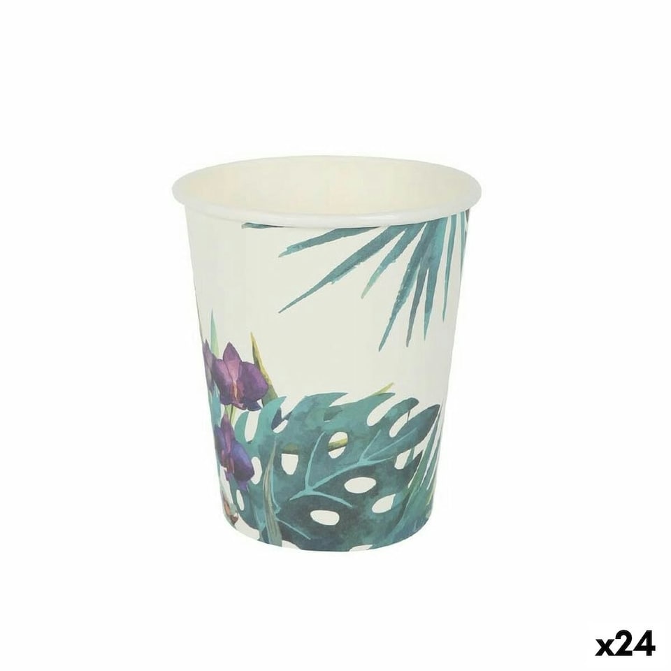 image 1 of Set of glasses Algon Disposable Cardboard Tropical 10 Pieces 250 ml (24 Units) N/A